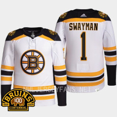 Jeremy Swayman 100th Centennial 2023-24 Boston Bruins White Jersey Authentic Pro #1