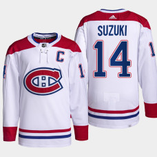 Nick Suzuki #14 Montreal Canadiens White Jersey 2023 Captain Patch Primegreen Authentic