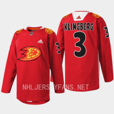 John Klingberg Anaheim Ducks 2023 Lunar New Year Red #3 Jersey Rabbit Warmup