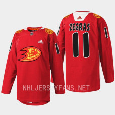 Trevor Zegras Anaheim Ducks 2023 Lunar New Year Red #11 Jersey Rabbit Warmup