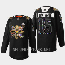 Jake Leschyshyn Vegas Golden Knights 2023 Pride Knight Black #15 Jersey Warmups