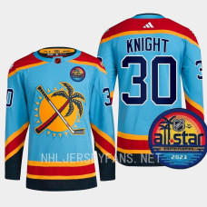 Spencer Knight All-Star Patch Florida Panthers Blue Jersey Reverse Retro #30 With 2023 Stanley Cup Patch