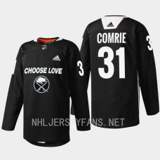 Eric Comrie Buffalo Sabres Choose Love Night 2023 Black #31 Jersey Warm-up