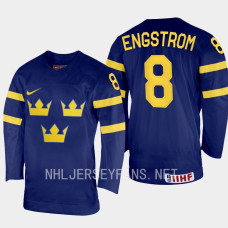 Adam Engstrom 2023 IIHF World Junior Championship Sweden Jersey Navy #8 Uniform