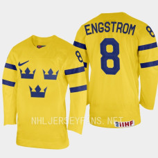 Sweden #8 Adam Engstrom 2023 IIHF World Junior Championship Yellow Home Jersey