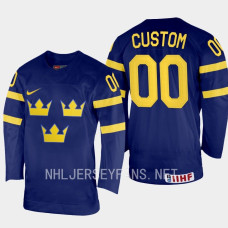 Custom 2023 IIHF World Junior Championship Sweden Jersey Navy #00 Uniform