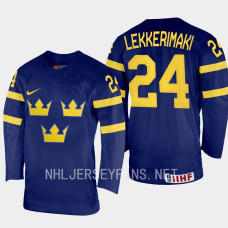 Jonathan Lekkerimaki 2023 IIHF World Junior Championship Sweden Jersey Navy #24 Uniform