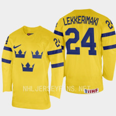 Sweden #24 Jonathan Lekkerimaki 2023 IIHF World Junior Championship Yellow Home Jersey