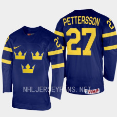 Oskar Pettersson 2023 IIHF World Junior Championship Sweden Jersey Navy #27 Uniform