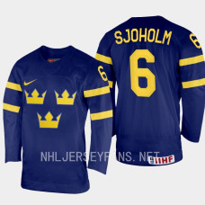 Victor Sjoholm 2023 IIHF World Junior Championship Sweden Jersey Navy #6 Uniform