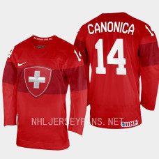 Lorenzo Canonica 2023 IIHF World Junior Championship Switzerland Jersey Red #14 Uniform