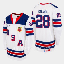 Charlie Stramel 2023 IIHF World Junior Championship USA Jersey White #28 Uniform