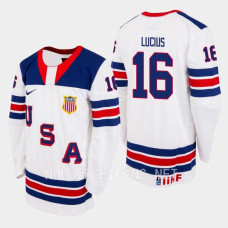 Chaz Lucius 2023 IIHF World Junior Championship USA Jersey White #16 Uniform