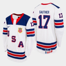 Cutter Gauthier 2023 IIHF World Junior Championship USA Jersey White #17 Uniform