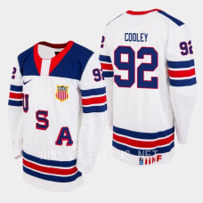 Logan Cooley 2023 IIHF World Junior Championship USA Jersey White #92 Uniform