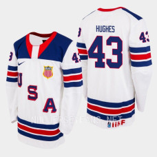 Luke Hughes 2023 IIHF World Junior Championship USA Jersey White #43 Uniform