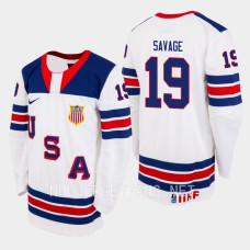 Red Savage 2023 IIHF World Junior Championship USA Jersey White #19 Uniform