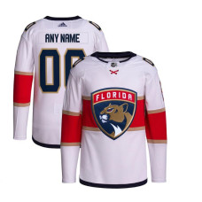 Youth CUSTOM Florida Panthers White Away Breakaway Replica Jersey with 2024 Stanley Cup Champions patch