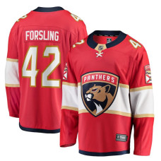 Men's Florida Panthers Forsling,Gustav - 42 Red Home Breakaway Replica Jersey with 2024 Stanley Cup Champions patch