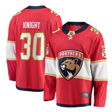 Men's Florida Panthers Knight,Spencer - 30 Red Home Breakaway Authentic Jersey with 2024 Stanley Cup Champions patch