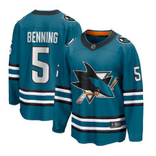 Youth San Jose Sharks Benning,Matt - 5 Teal Home Breakaway Authentic Jersey