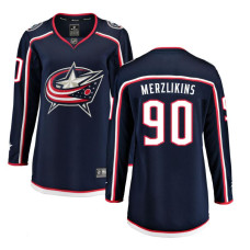 Women Columbus Blue Jackets Merzlikins,Elvis - 90 Branded Navy Breakaway Home Replica Jersey