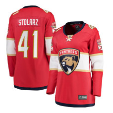 Women Florida Panthers Stolarz,Anthony - 41 Red Home Breakaway Replica Jersey with 2024 Stanley Cup Champions patch