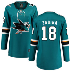 Women San Jose Sharks Zadina,Filip - 18 Teal Home Breakaway Replica Jersey