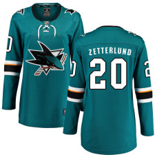 Women San Jose Sharks Zetterlund,Fabian - 20 Teal Home Breakaway Replica Jersey