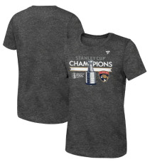 Girls Youth Florida Panthers Fanatics Heather Charcoal 2024 Stanley Cup Champions Locker Room T-Shirt