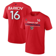 Men's Florida Panthers Aleksander Barkov Fanatics Red 2024 Stanley Cup Champions Authentic Pro Name & Number T-Shirt