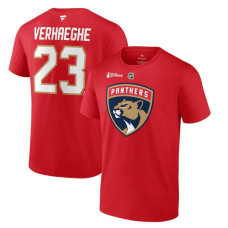 Men's Florida Panthers Carter Verhaeghe Fanatics Red 2024 Stanley Cup Champions Authentic Stack Name & Number T-Shirt