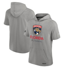 Men's Florida Panthers Fanatics Gray 2024 Stanley Cup Final Authentic Pro Fleece Short Sleeve Pullover Hoodie