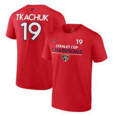 Men's Florida Panthers Matthew Tkachuk Fanatics Red 2024 Stanley Cup Champions Authentic Pro Name & Number T-Shirt