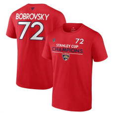 Men's Florida Panthers Sergei Bobrovsky Fanatics Red 2024 Stanley Cup Champions Authentic Pro Name & Number T-Shirt