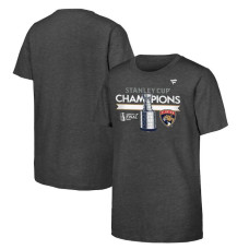 Youth Florida Panthers Fanatics Heather Charcoal 2024 Stanley Cup Champions Locker Room T-Shirt