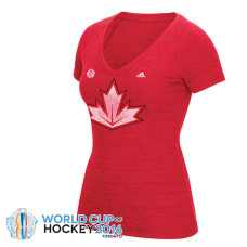 Women's 2016 World Cup of Hockey Canada Team Adidas Red Primary Logo Tri-Blend V-Neck T-Shirt