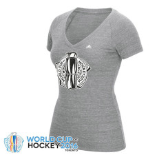 Women's 2016 World Cup of Hockey Adidas Gray Primary Logo Tri-Blend V-Neck T-Shirt