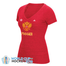 Women's 2016 World Cup of Hockey Russia Team Adidas Red Primary Logo Tri-Blend V-Neck T-Shirt