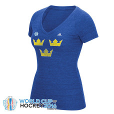 Women's 2016 World Cup of Hockey Sweden Team Adidas Blue Primary Logo Tri-Blend V-Neck T-Shirt