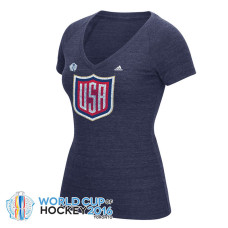 Women's 2016 World Cup of Hockey US Team Adidas Navy Primary Logo Tri-Blend V-Neck T-Shirt