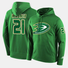 Anaheim Ducks #21 Chris Wagner Green St. Patrick Day Pullover Hoodie