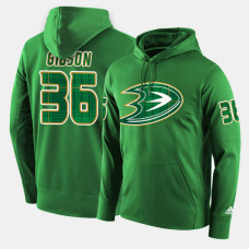 Anaheim Ducks #36 John Gibson Green St. Patrick Day Pullover Hoodie