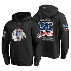 Chicago Blackhawks #95 Dylan Sikura Banner Wave USA Flag with Message Black Hoodie