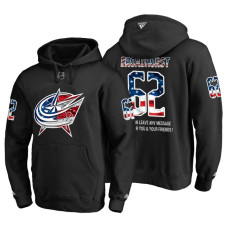 Columbus Blue Jackets #62 Alex Broadhurst Banner Wave USA Flag with Message Black Hoodie