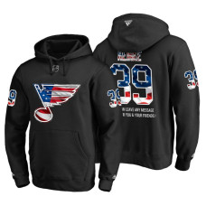 St. Louis Blues #39 Mitch Reinke Banner Wave USA Flag with Message Black Hoodie