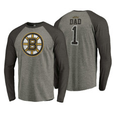 Boston Bruins Father's Day Greatest Dad Raglan Tri-Blend Long Sleeve Heathered Gray T-Shirt