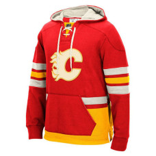 Calgary Flames Red Fleece Lace Pullover Hoodie