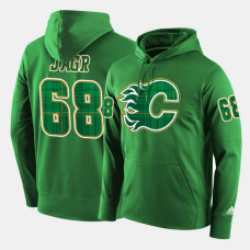 Calgary Flames #68 Jaromir Jagr Green St. Patrick Day Pullover Hoodie