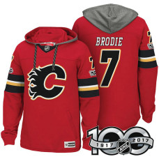 Calgary Flames #7 T. J. Brodie Red Anniversary Classic Patch Hoodie